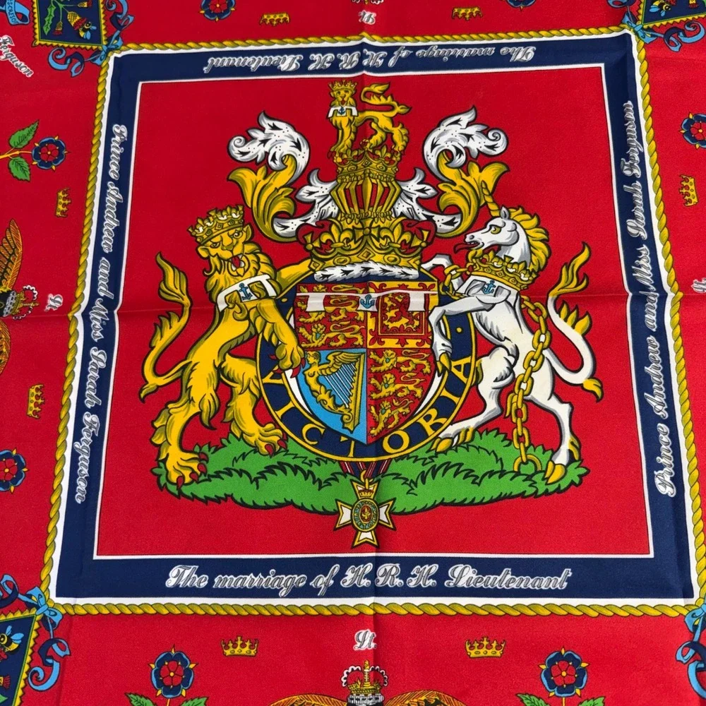 Vintage Cornelia James Silk Scarf Red Royal Wedding Andrew Ferguson 1986
